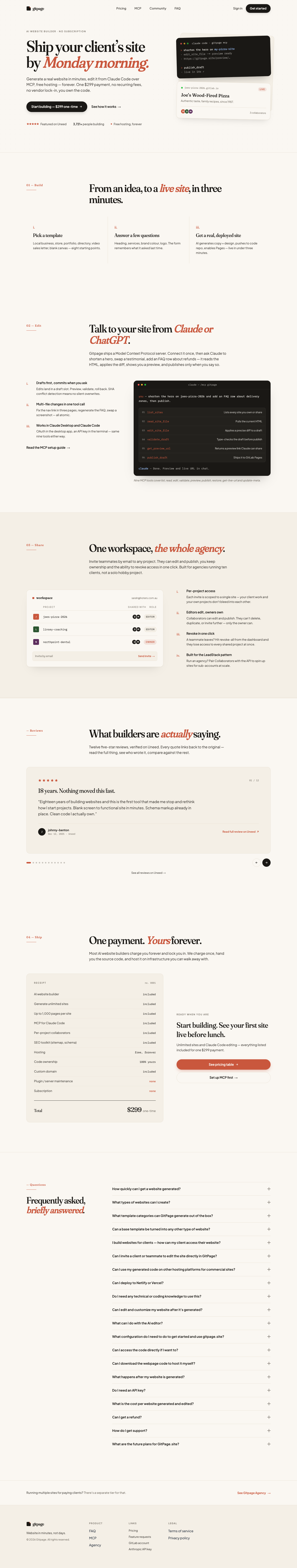GitPage full landing page screenshot
