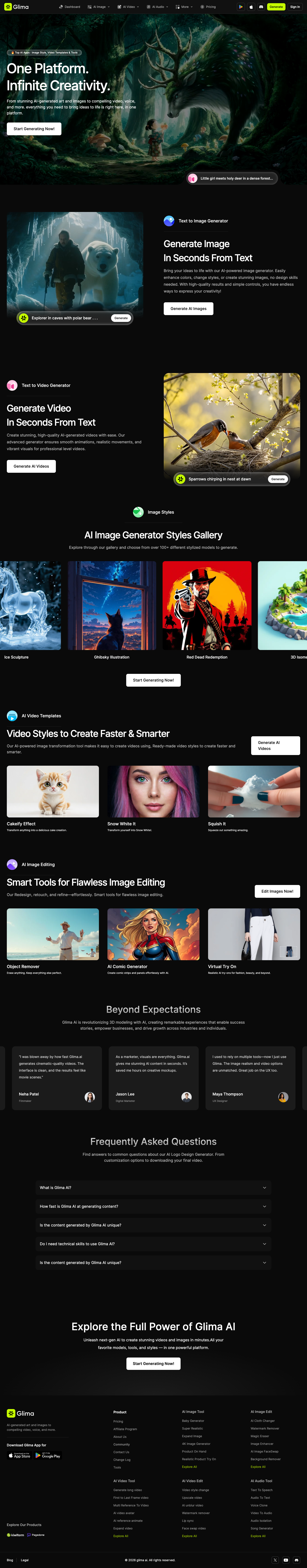 Glima full landing page screenshot