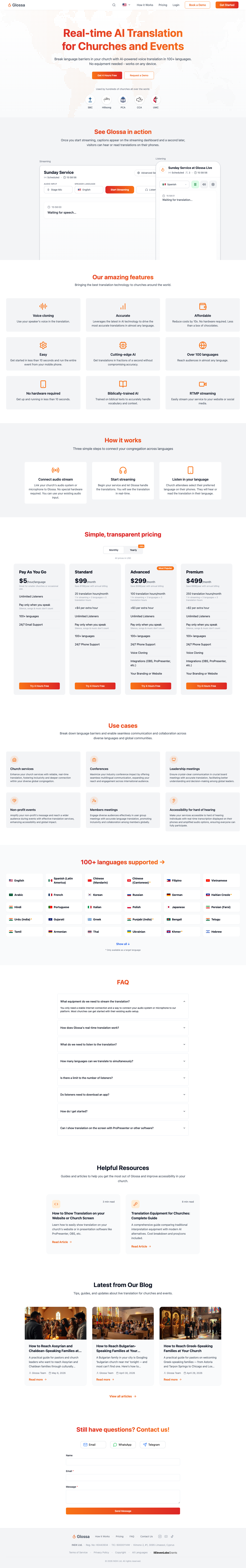 Glossa.live full landing page screenshot
