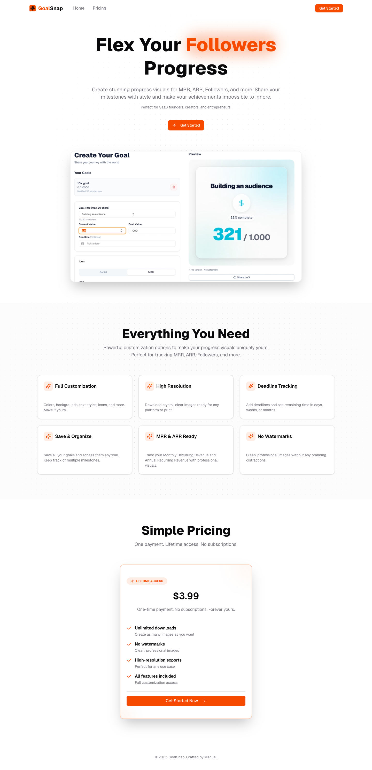 GoalSnap full landing page screenshot
