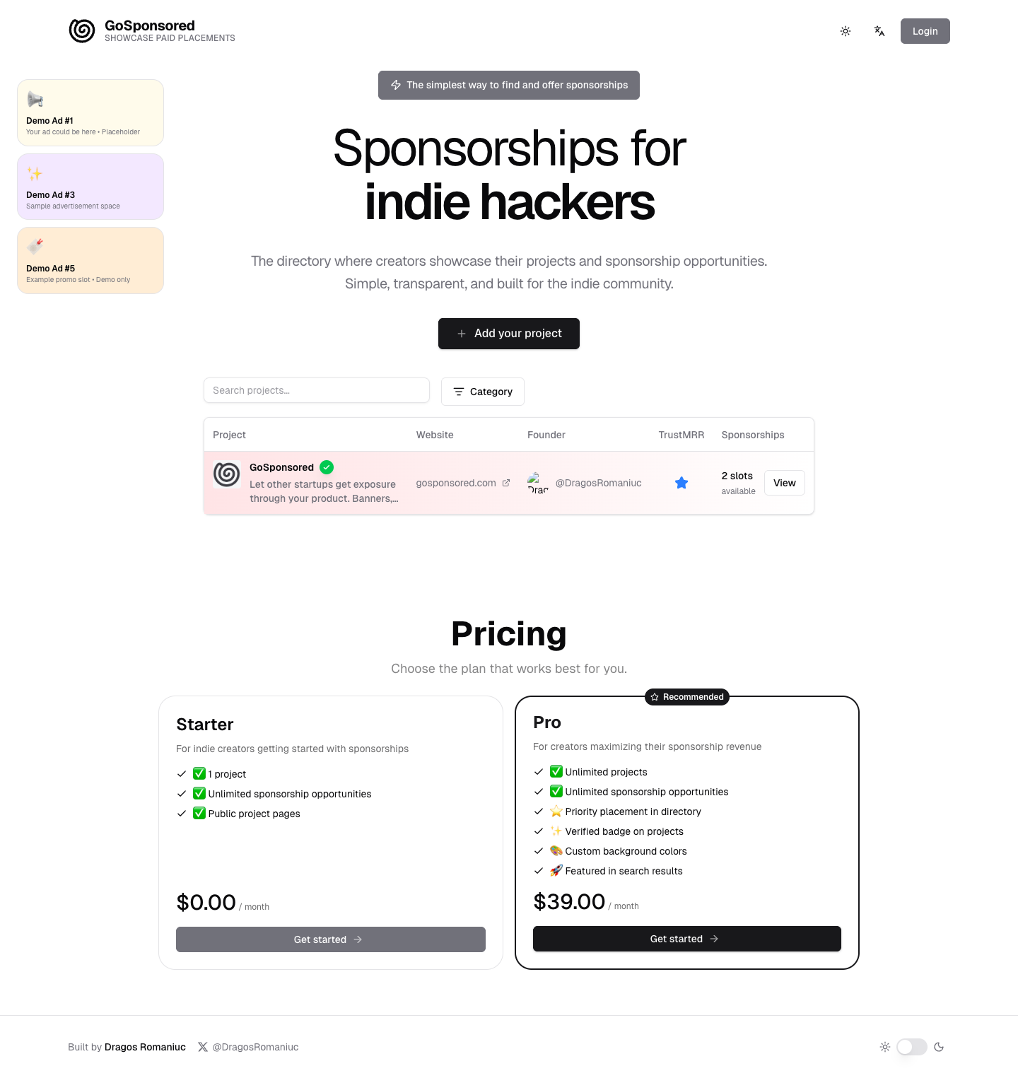 GoSponsored full landing page screenshot