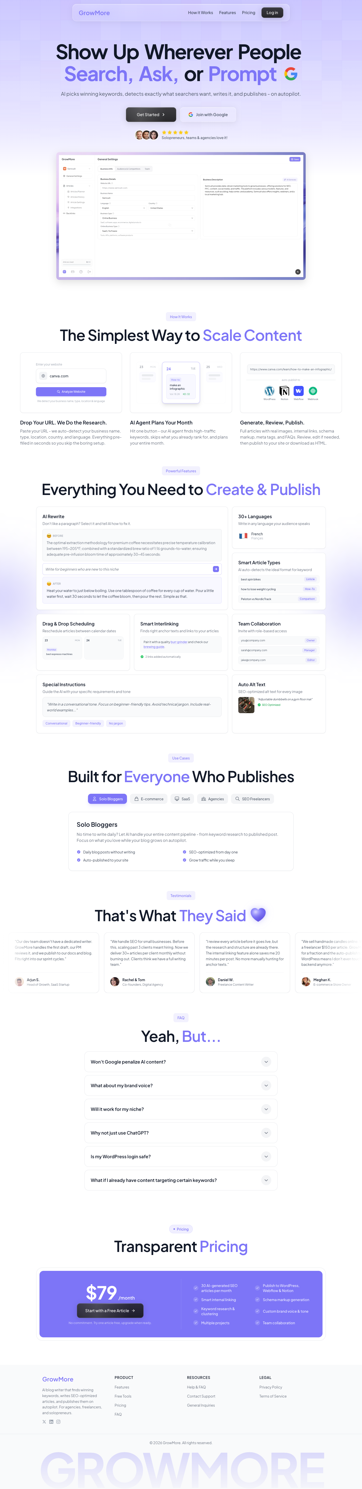GrowMore full landing page screenshot