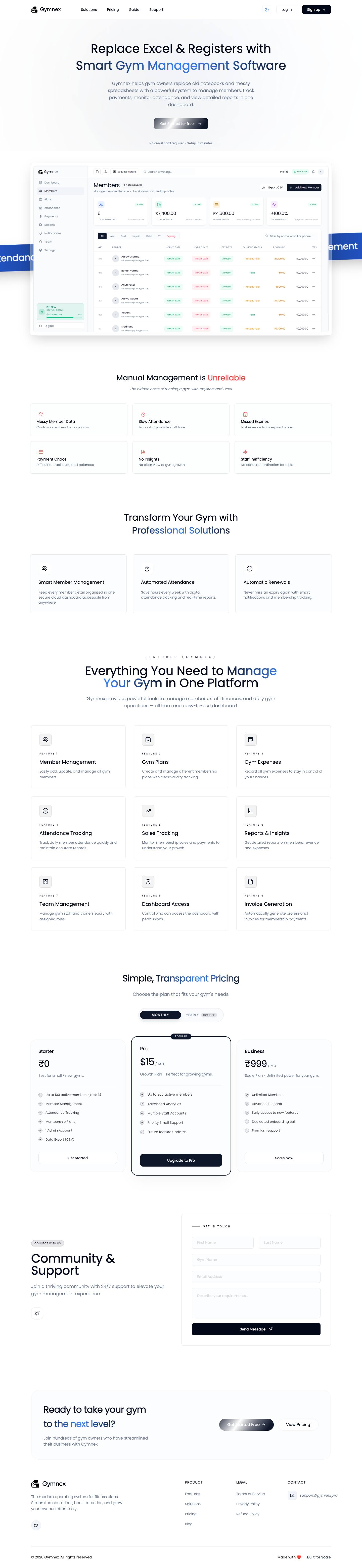 Gymnex full landing page screenshot