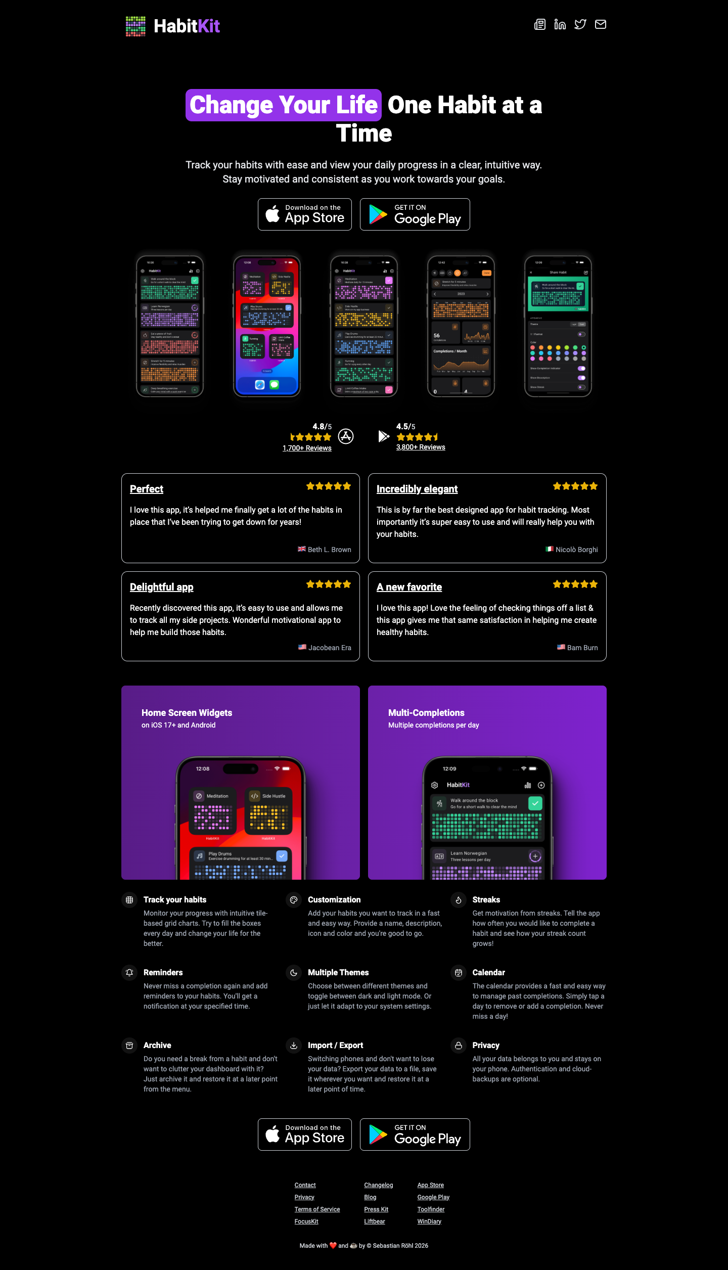 HabitKit full landing page screenshot