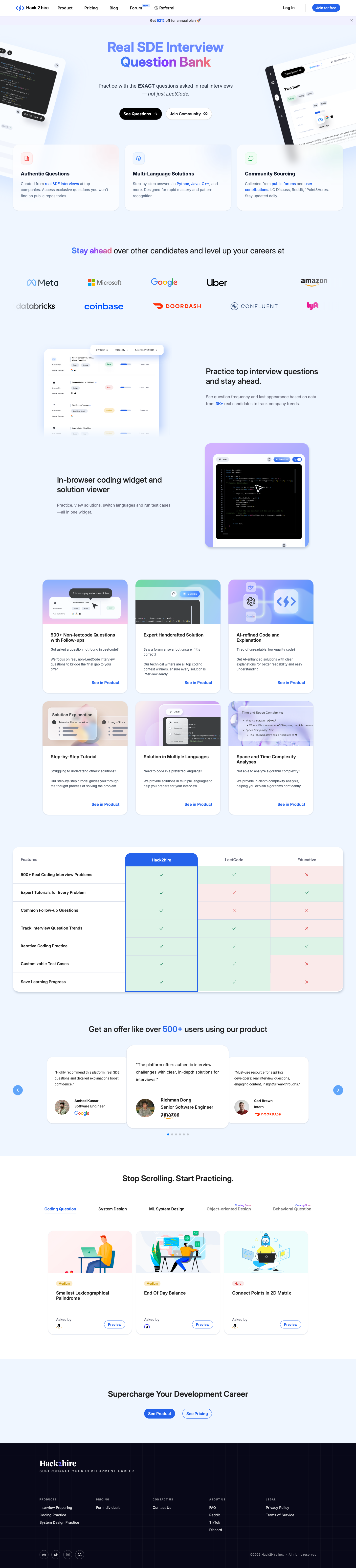 Hack2hire full landing page screenshot