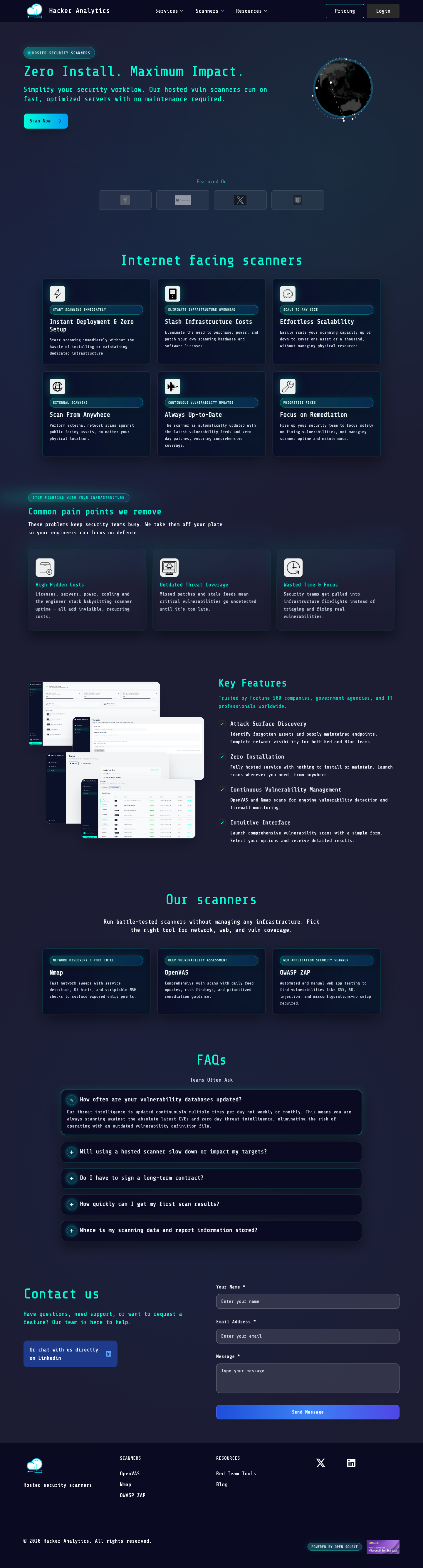 Hacker Analytics full landing page screenshot