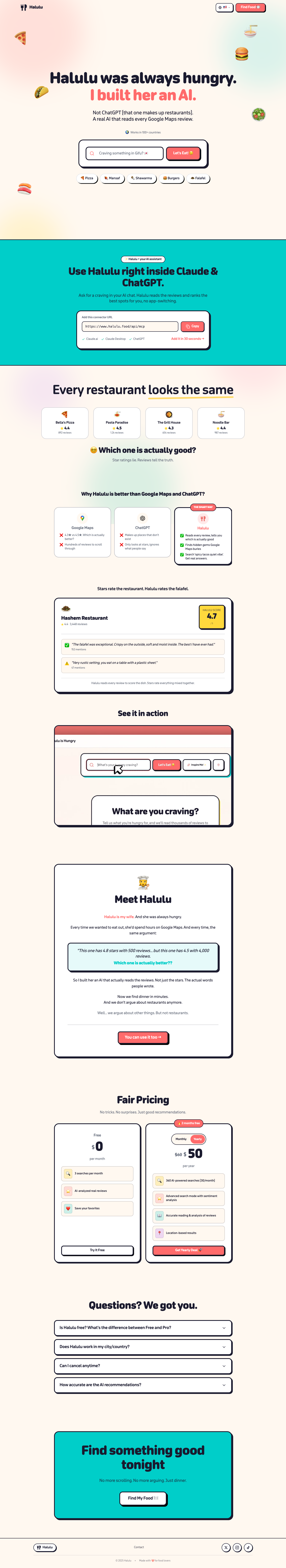Halulu is Hungry full landing page screenshot