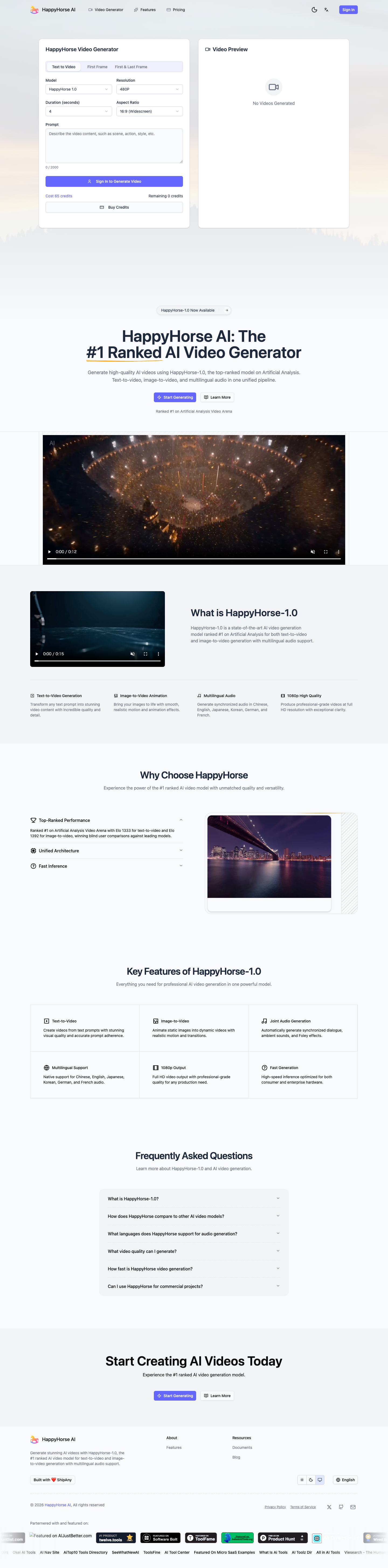 Happy Horse full landing page screenshot