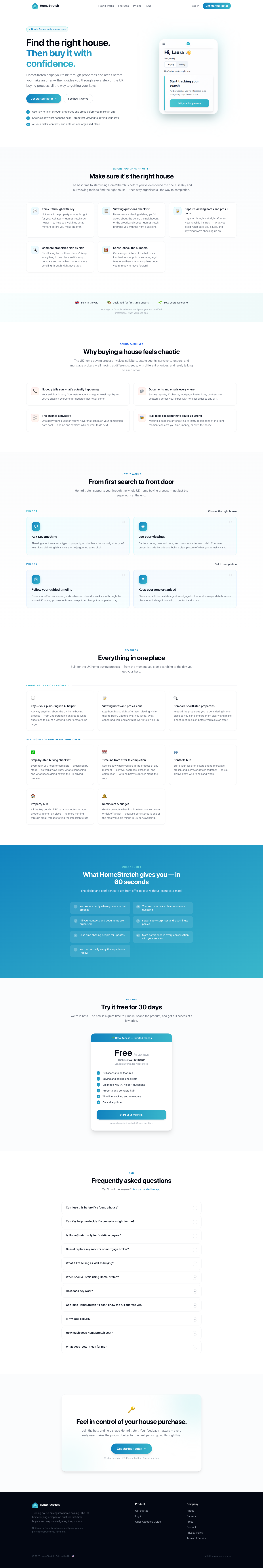 HomeStretch full landing page screenshot