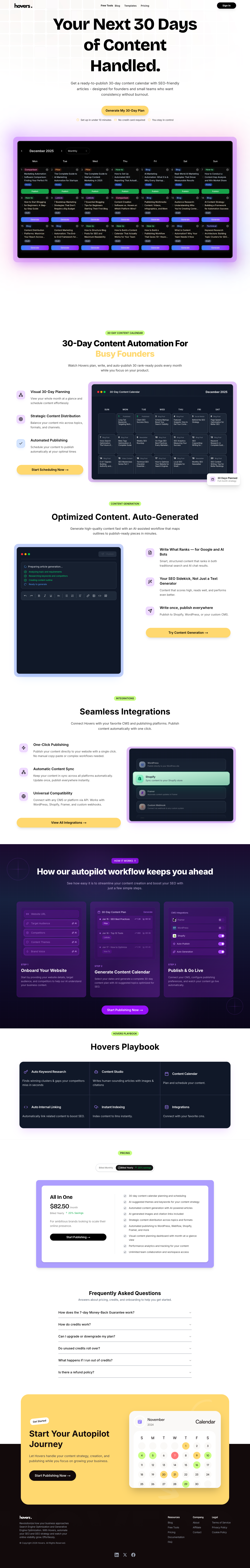 Hovers full landing page screenshot