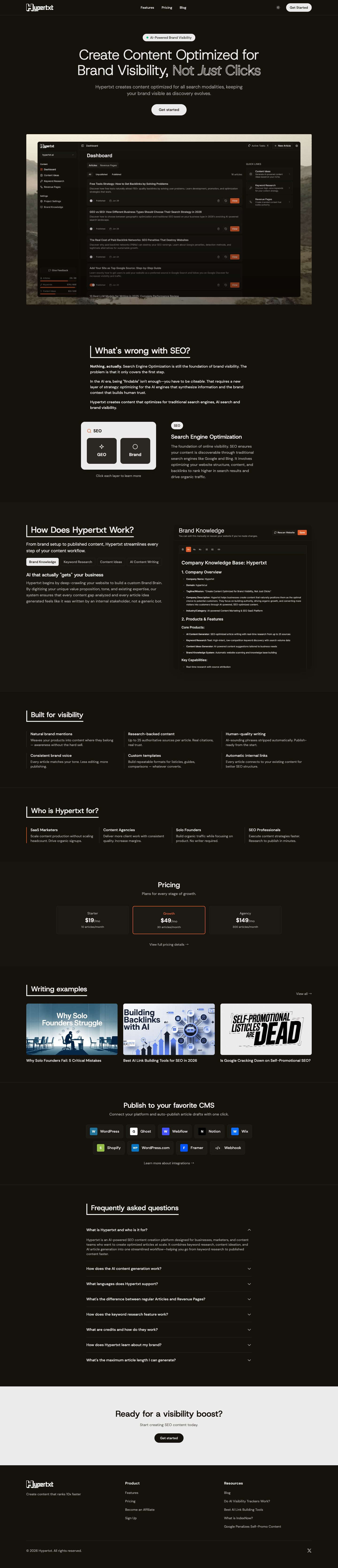 Hypertxt full landing page screenshot