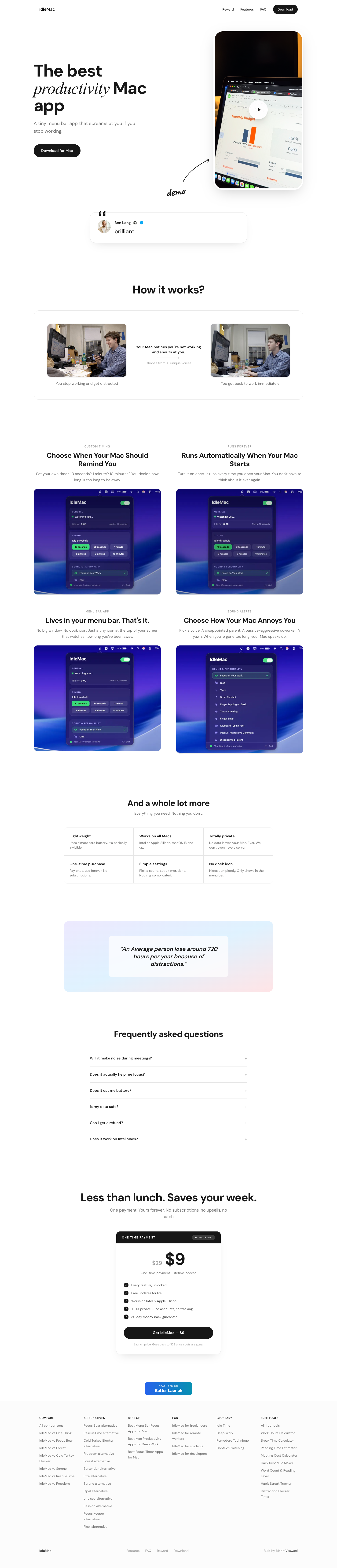 IdleMac full landing page screenshot