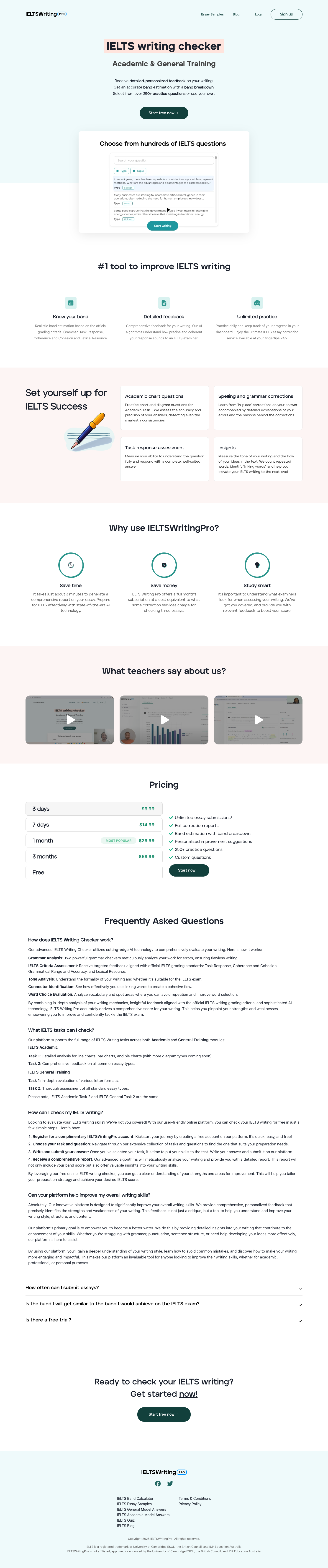 IELTS Writing Pro full landing page screenshot