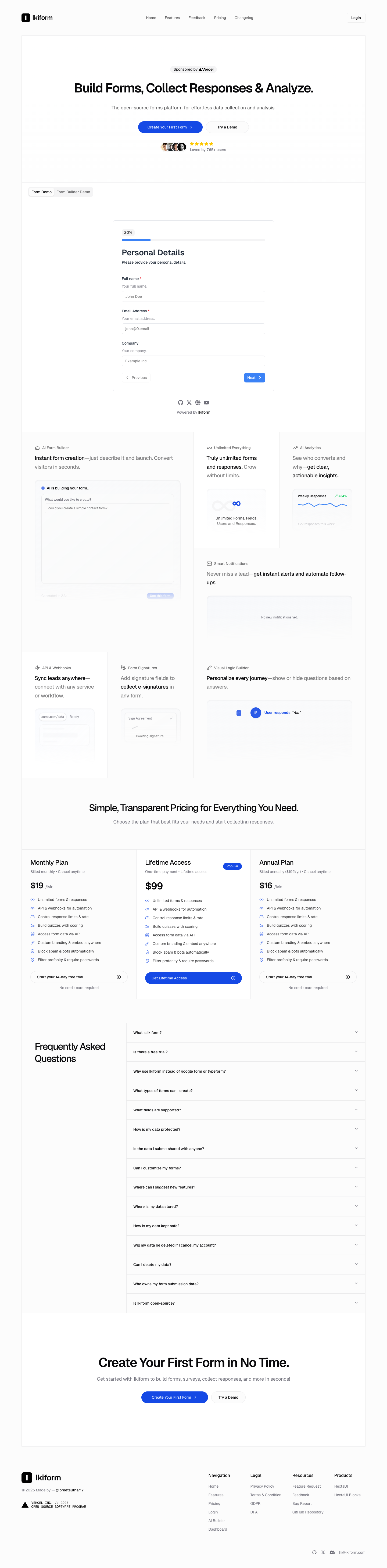 Ikiform full landing page screenshot