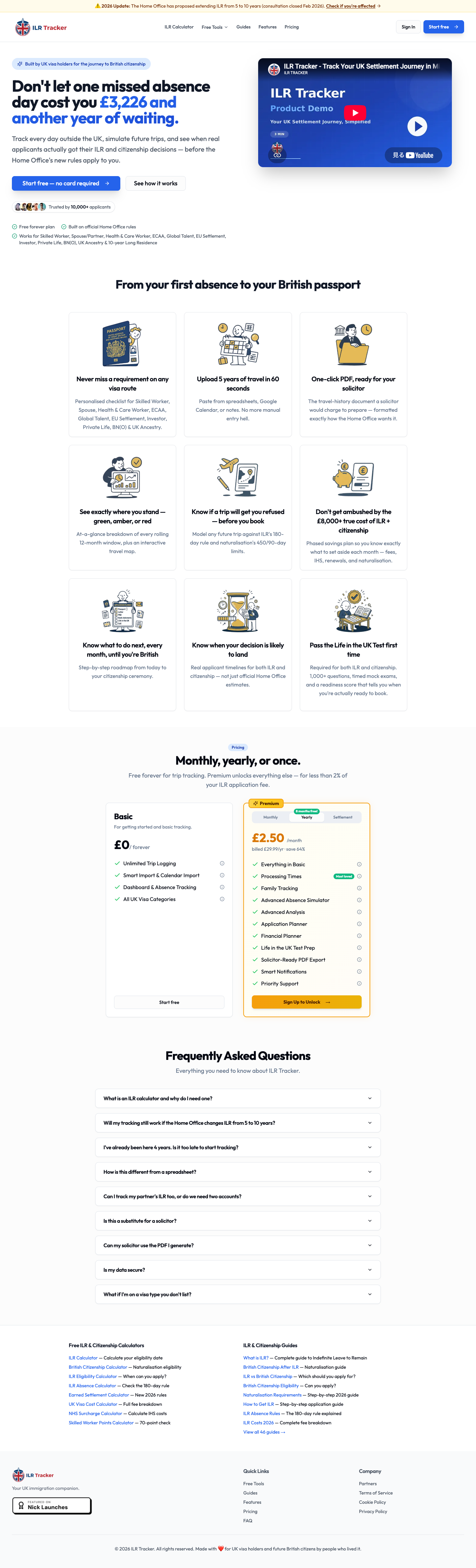 ILRTRACKER.COM full landing page screenshot