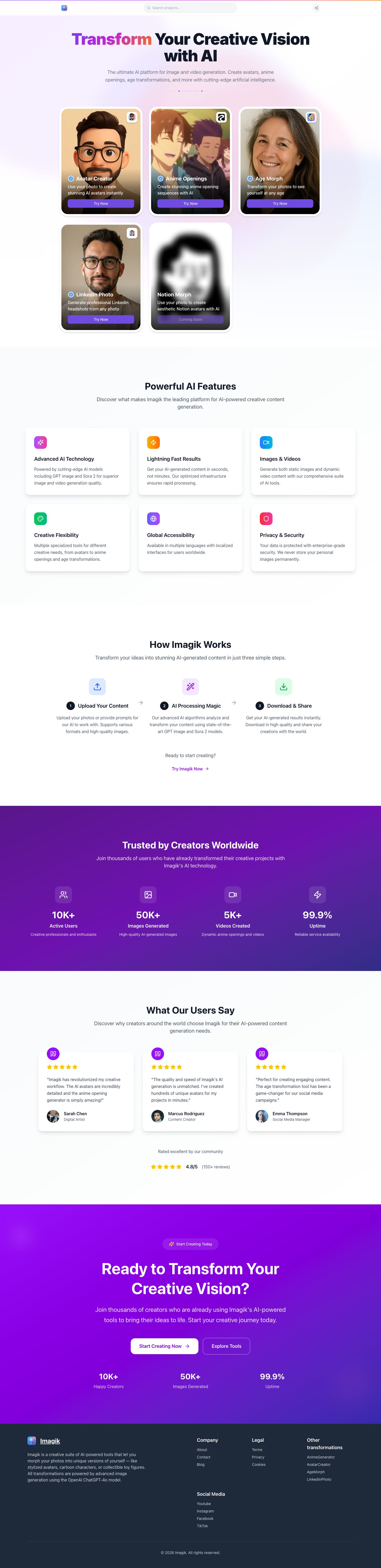 Imagik full landing page screenshot