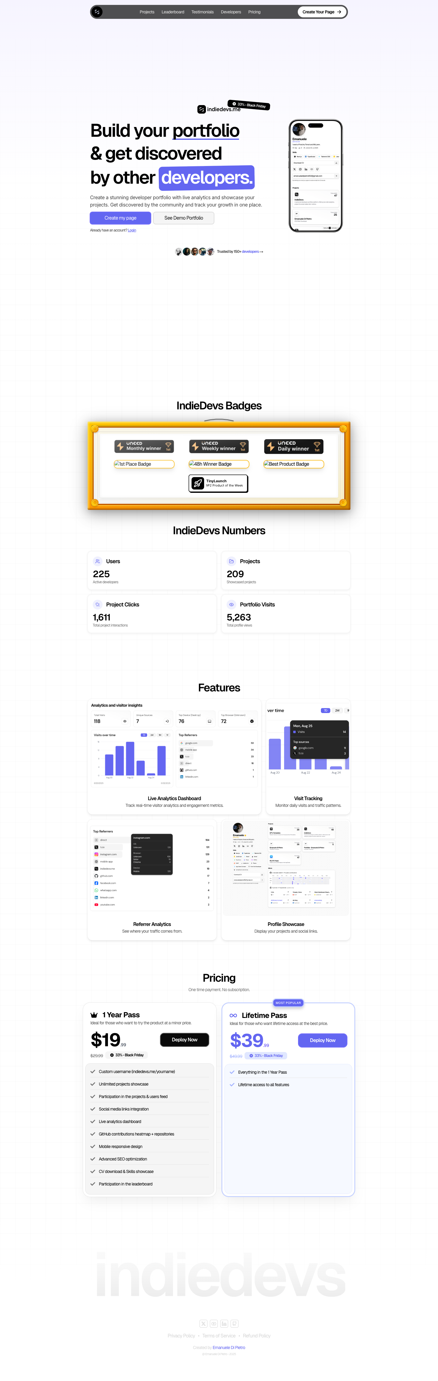 IndieDevs full landing page screenshot