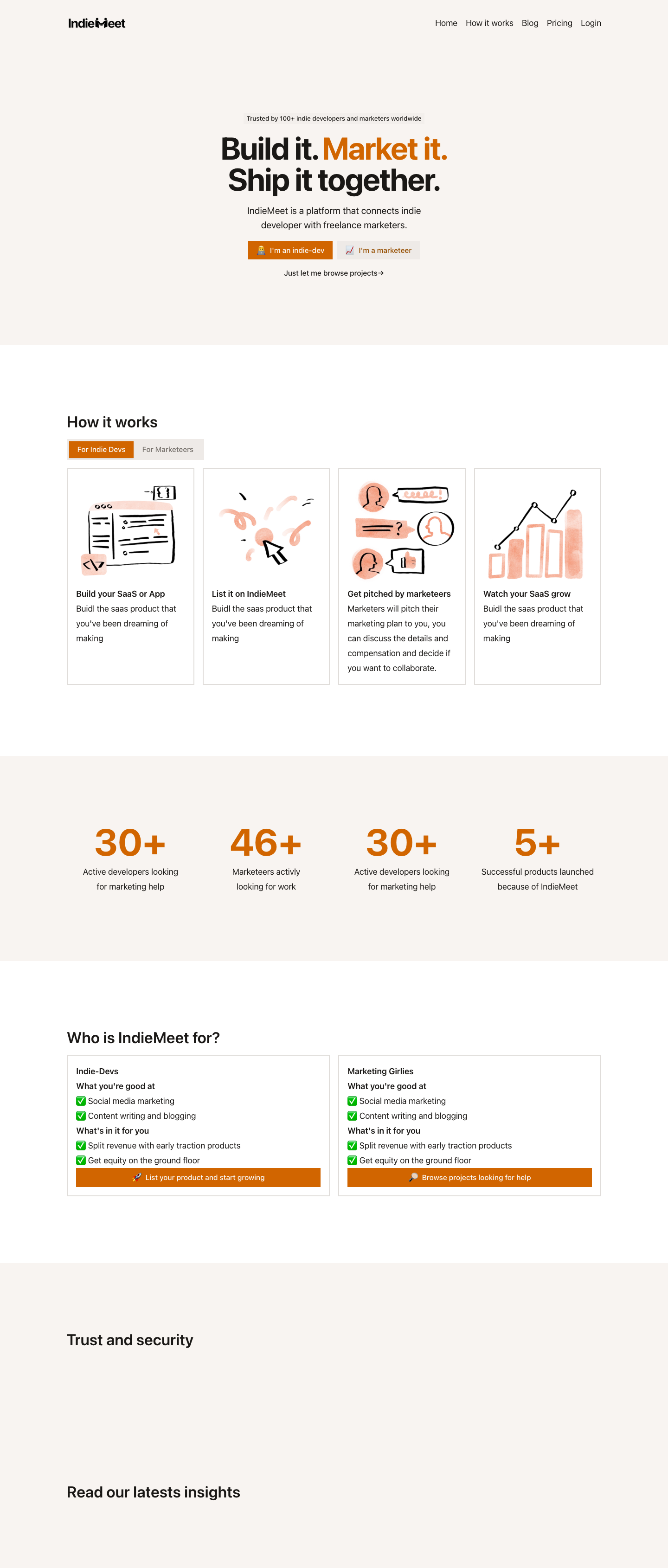IndieMeet full landing page screenshot