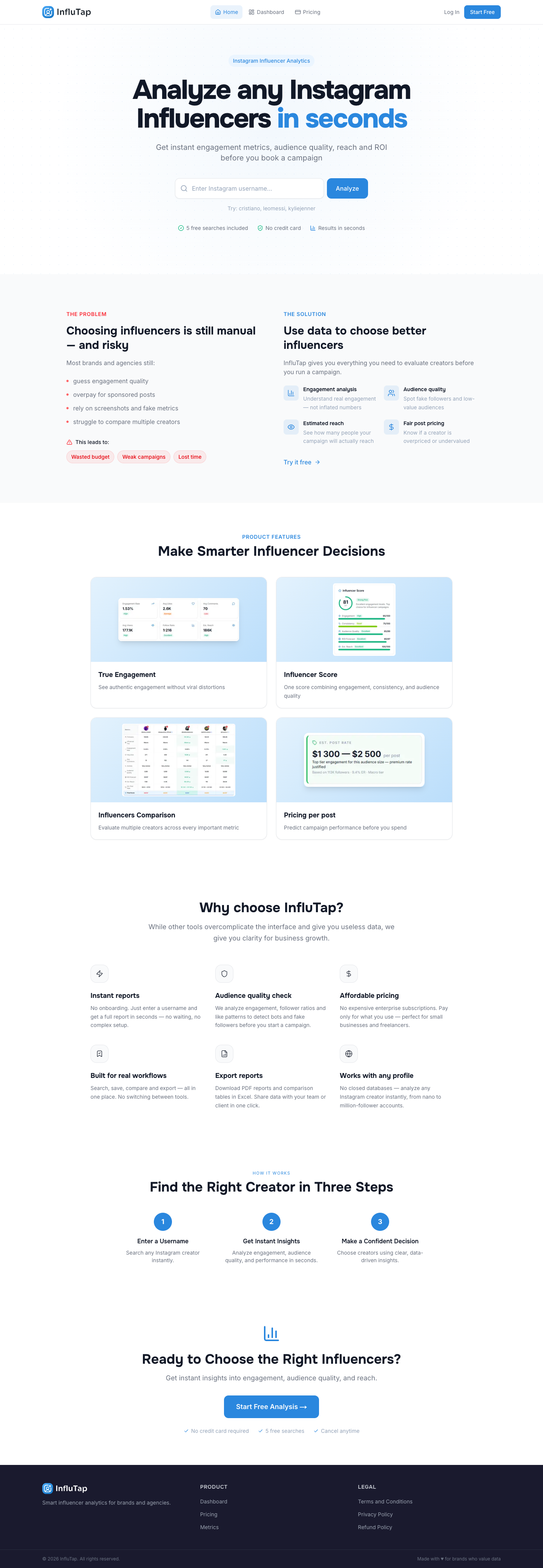 InfluTap full landing page screenshot