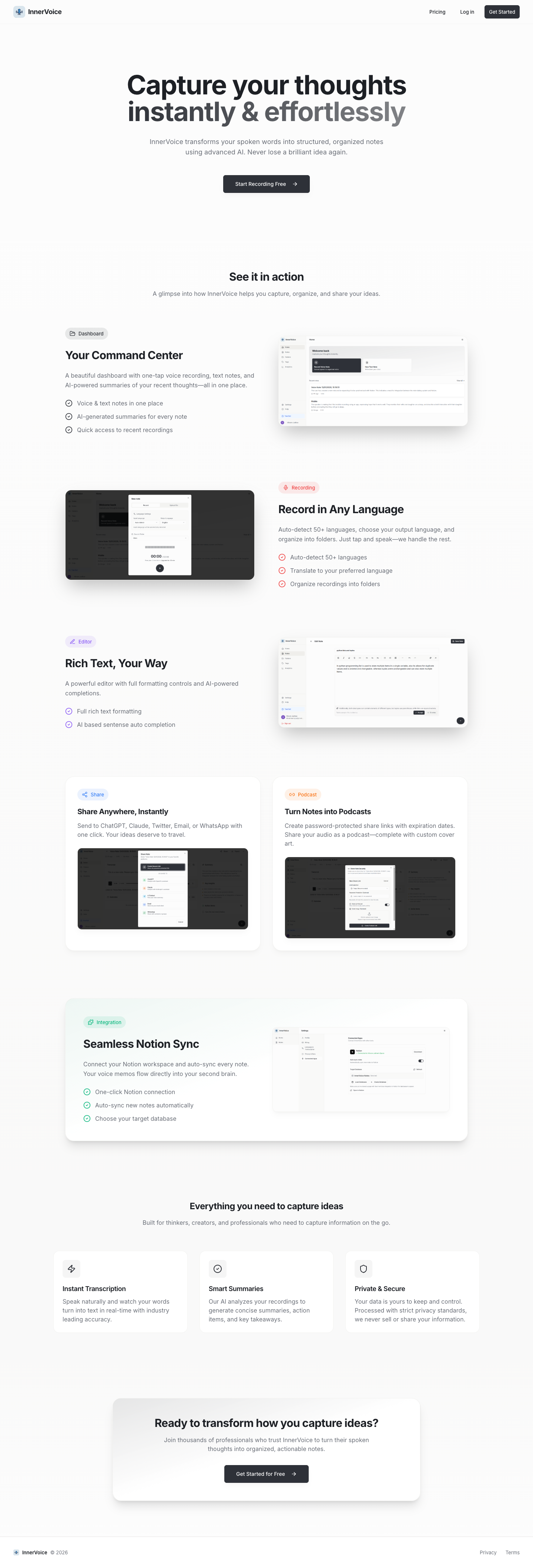 InnerVoice full landing page screenshot