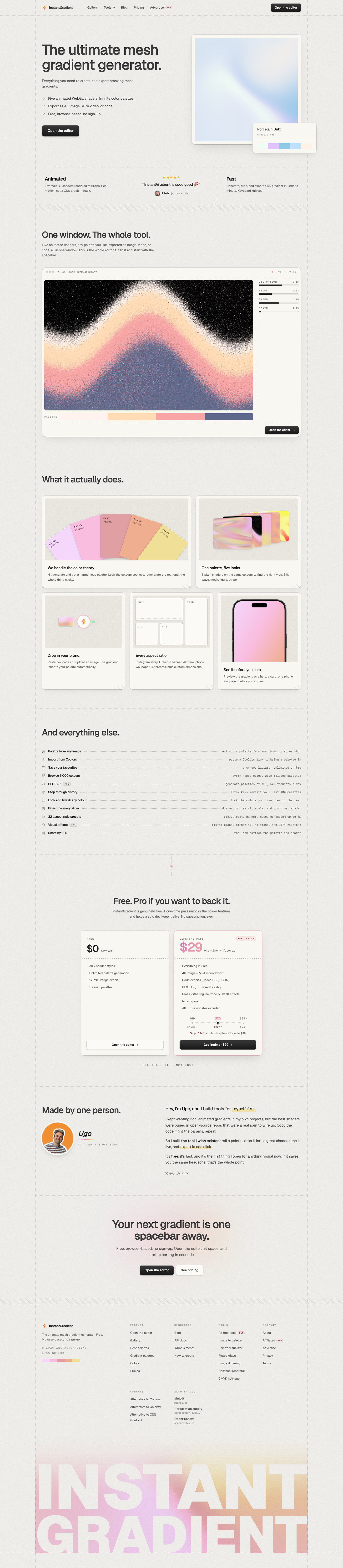 InstantGradient full landing page screenshot
