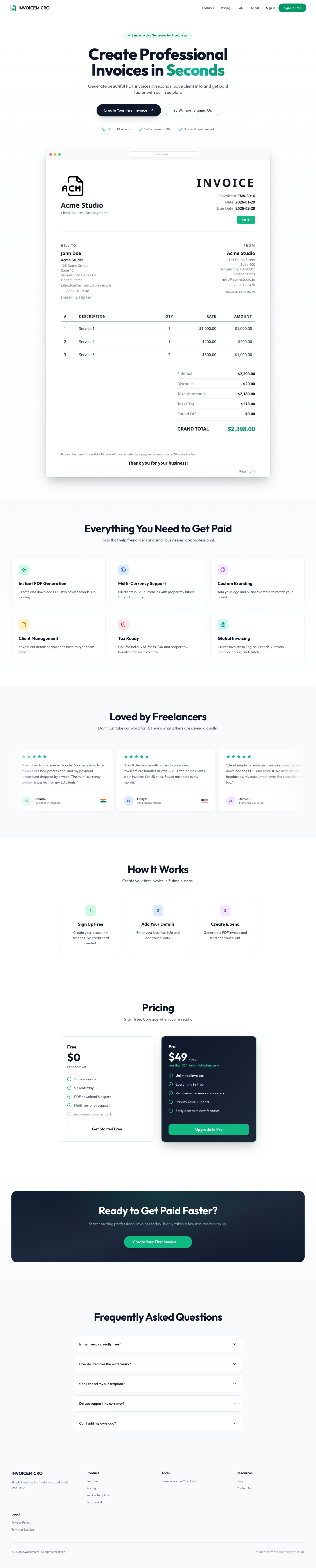 invoicemicro full landing page screenshot