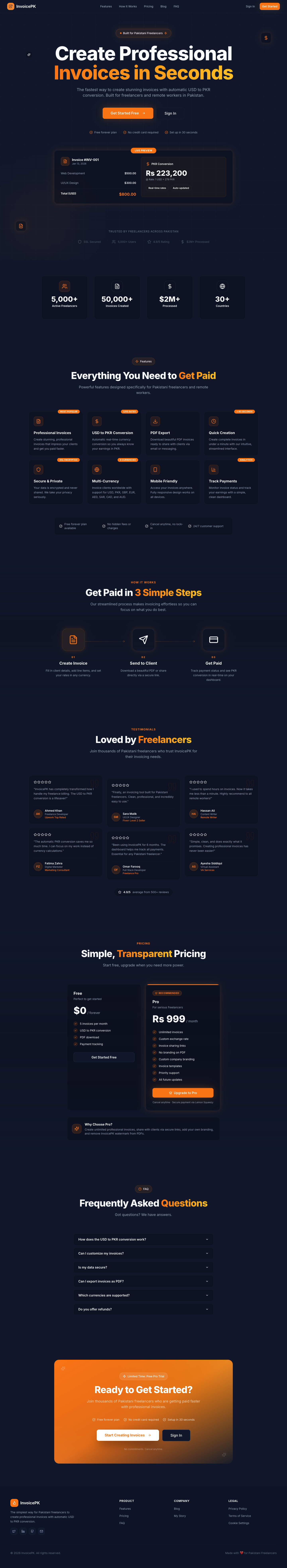 InvoicePK full landing page screenshot