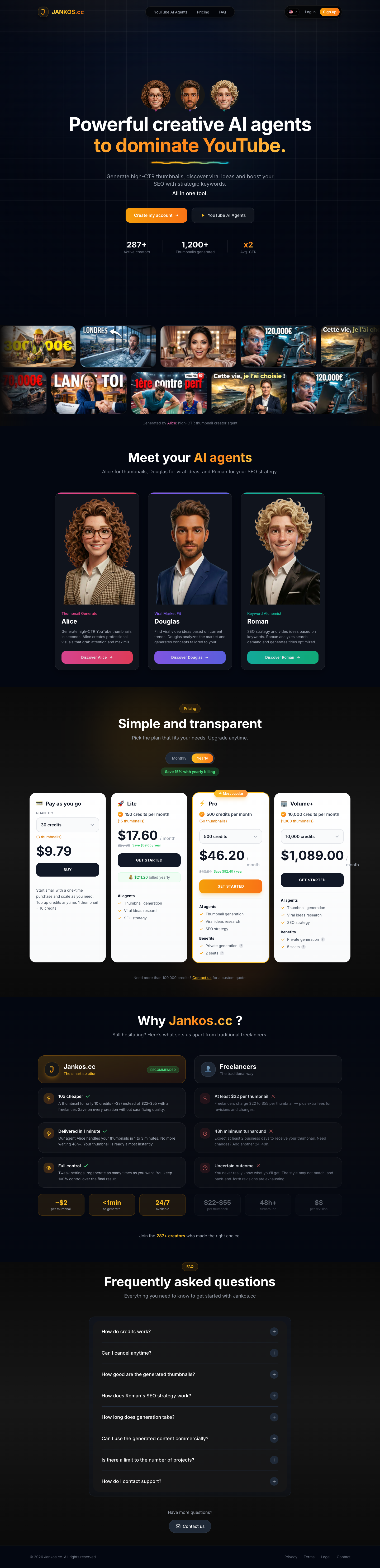 Jankos full landing page screenshot