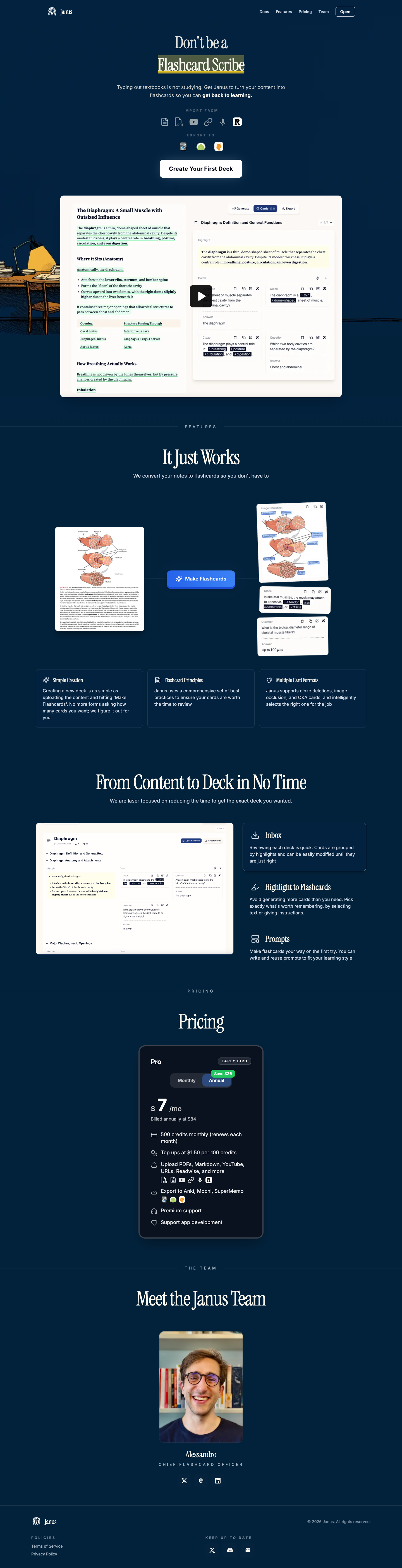 Janus full landing page screenshot