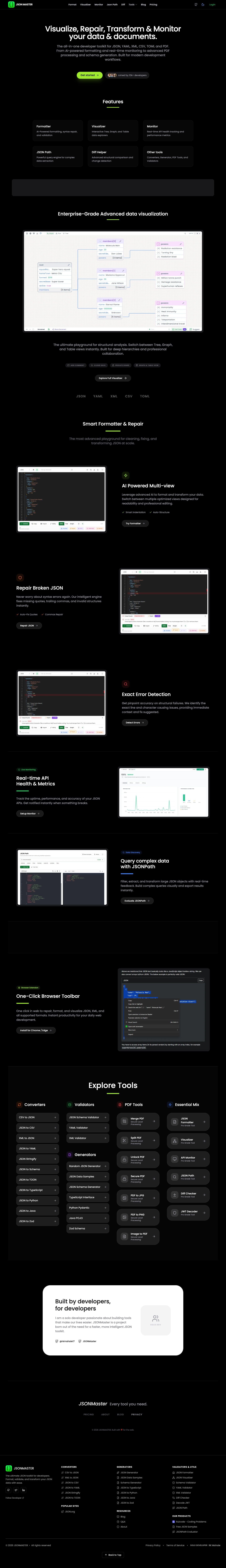 JSONMASTER full landing page screenshot