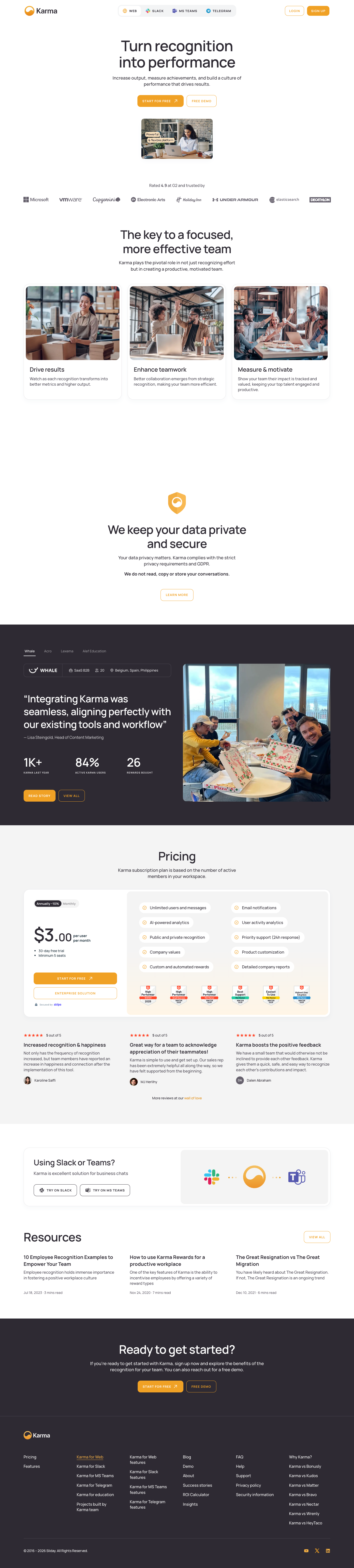 Karma full landing page screenshot