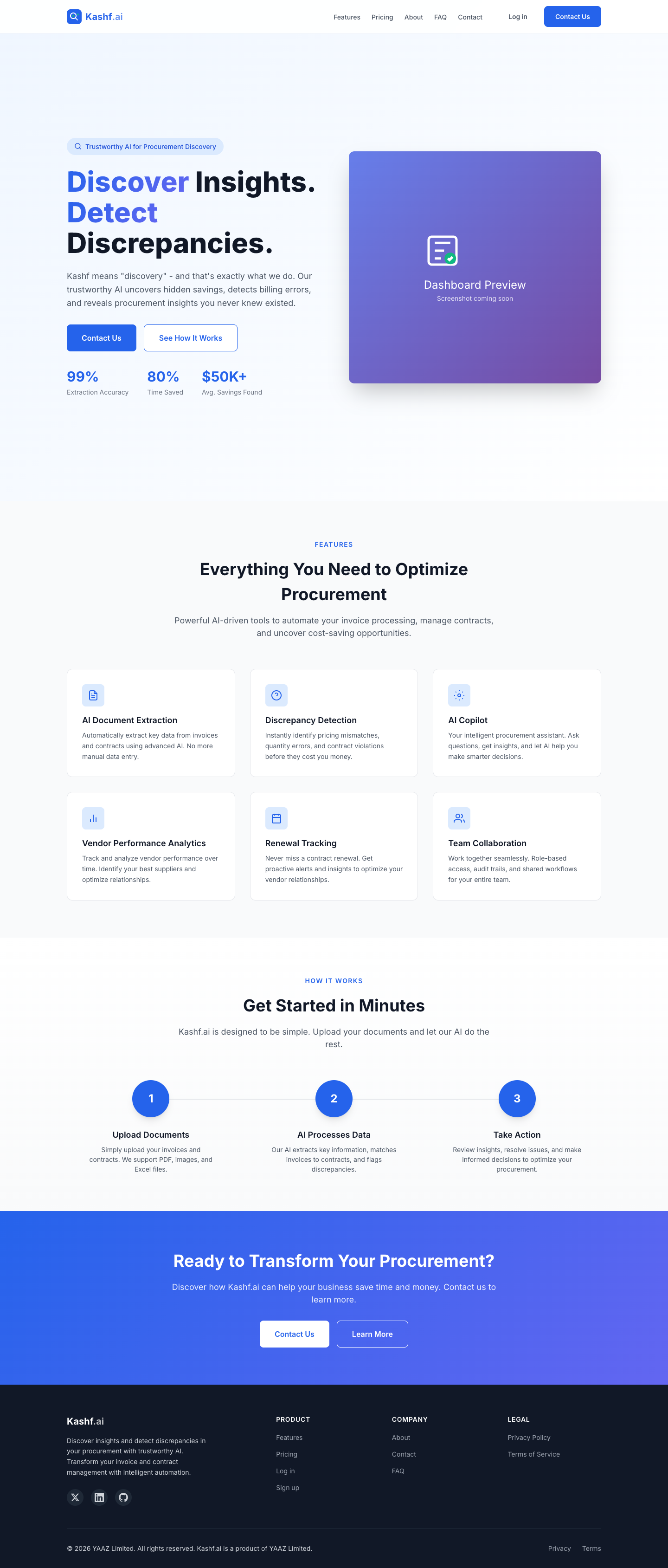 Kashf.ai full landing page screenshot