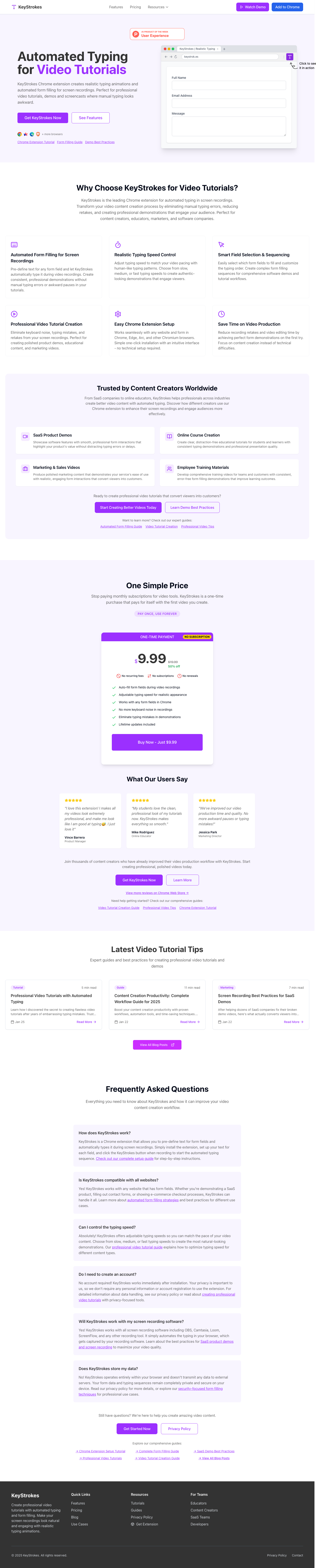 KeyStrokes full landing page screenshot