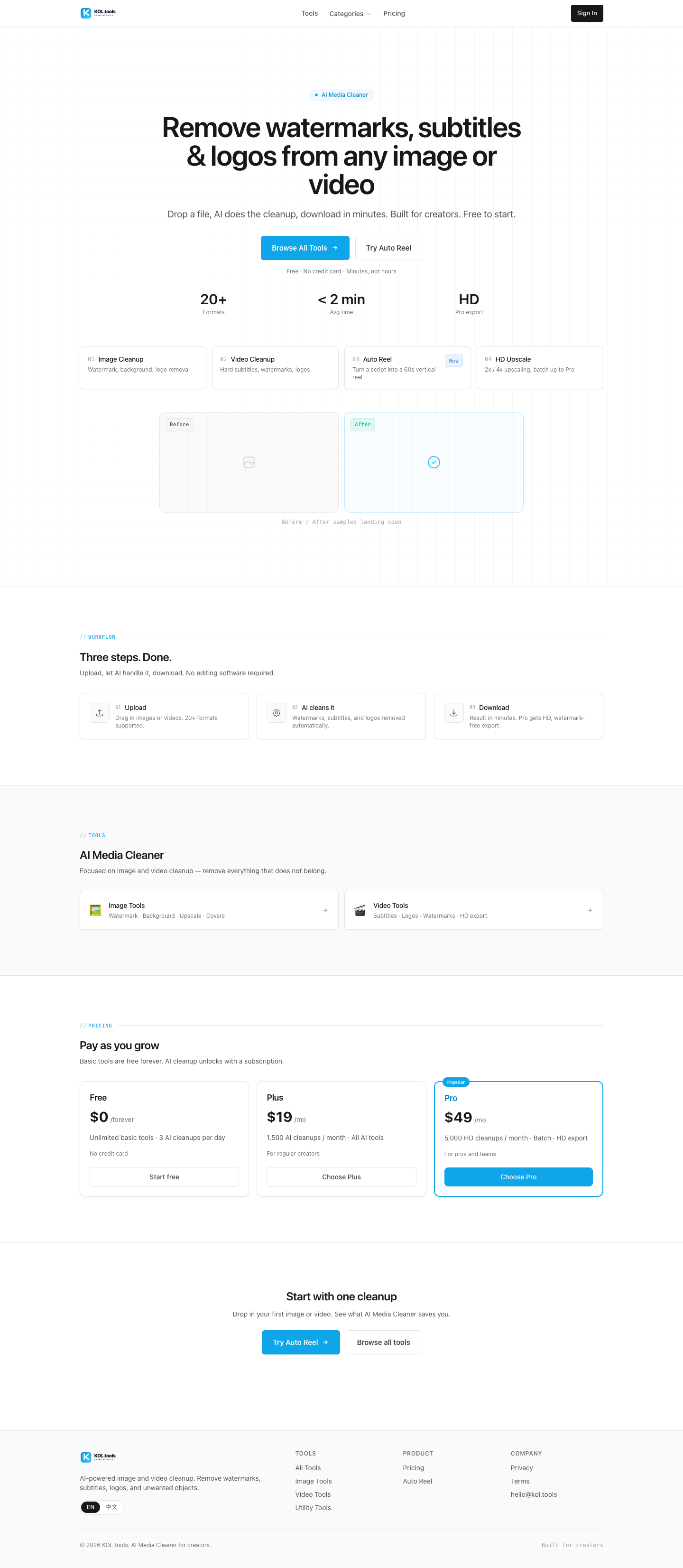 kol.tools full landing page screenshot