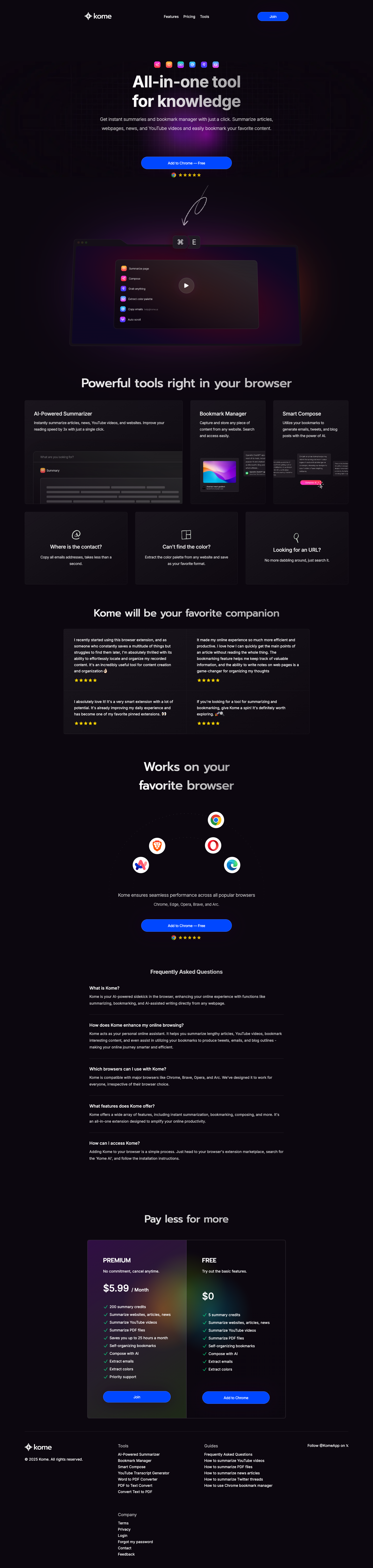 Kome full landing page screenshot