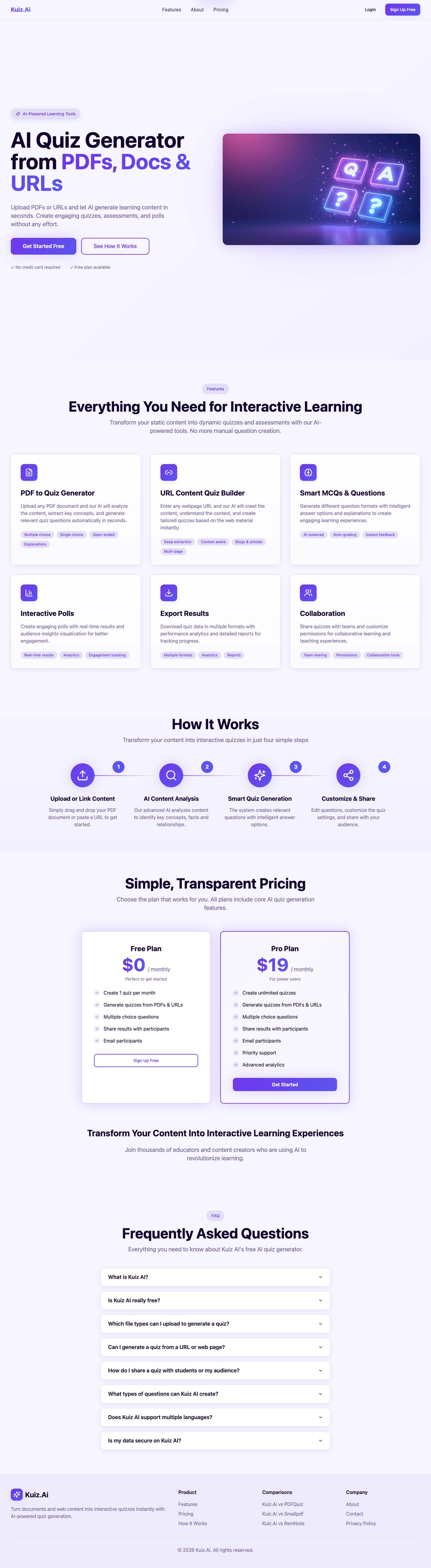 Kuiz.ai full landing page screenshot