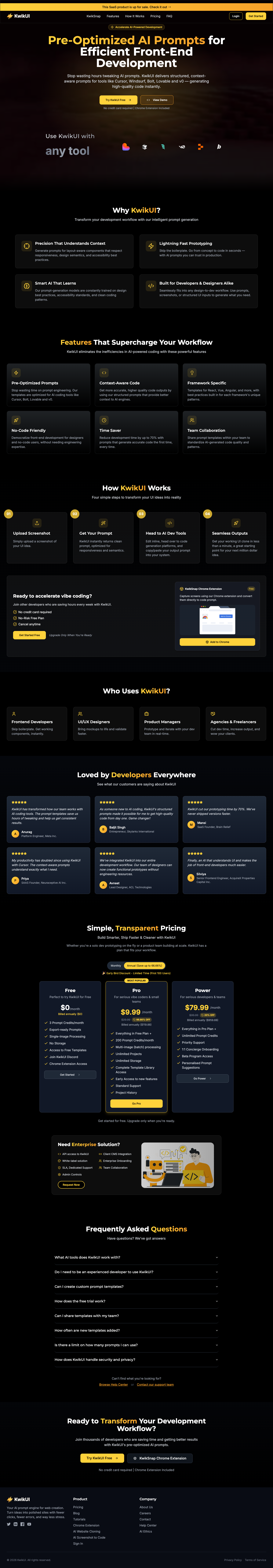 Kwik UI full landing page screenshot