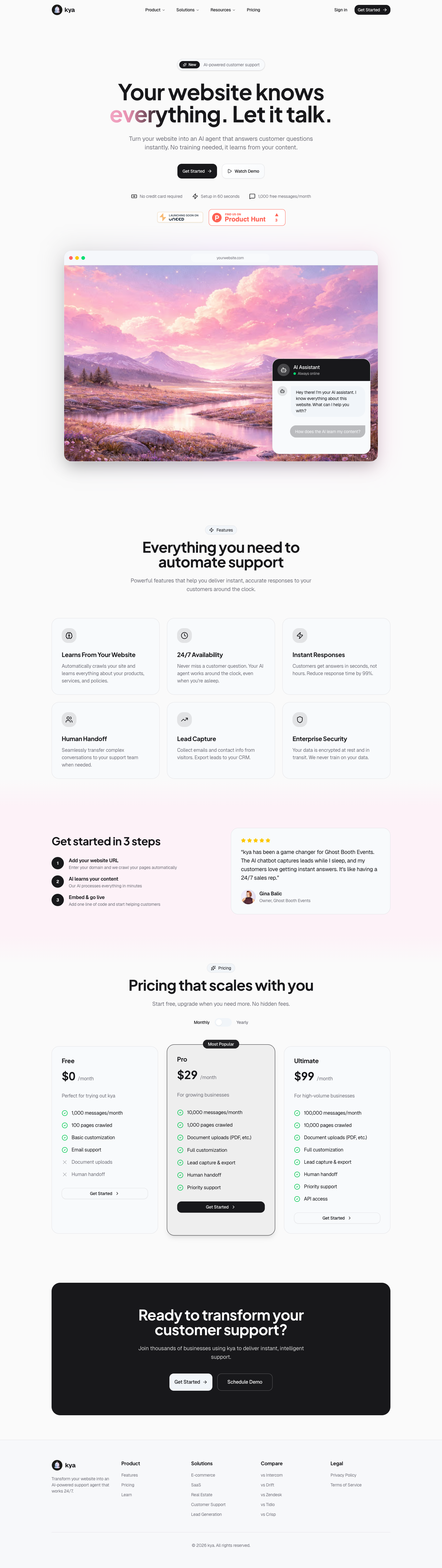 Kya full landing page screenshot
