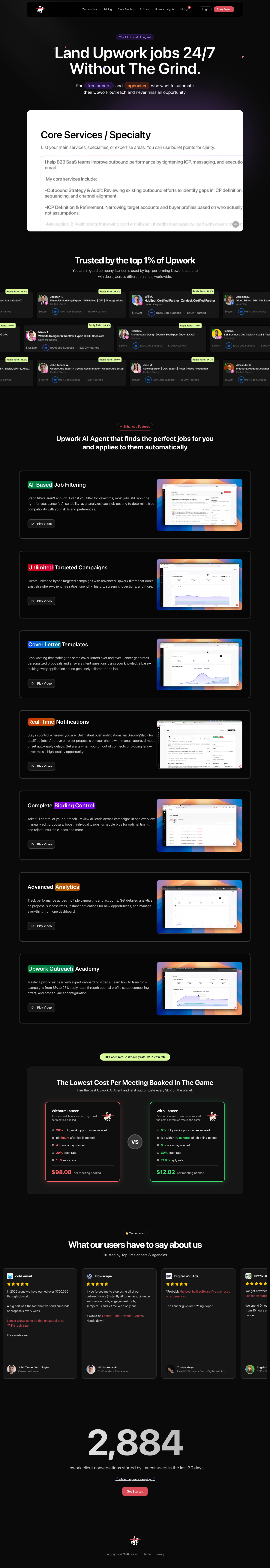Lancer.app full landing page screenshot