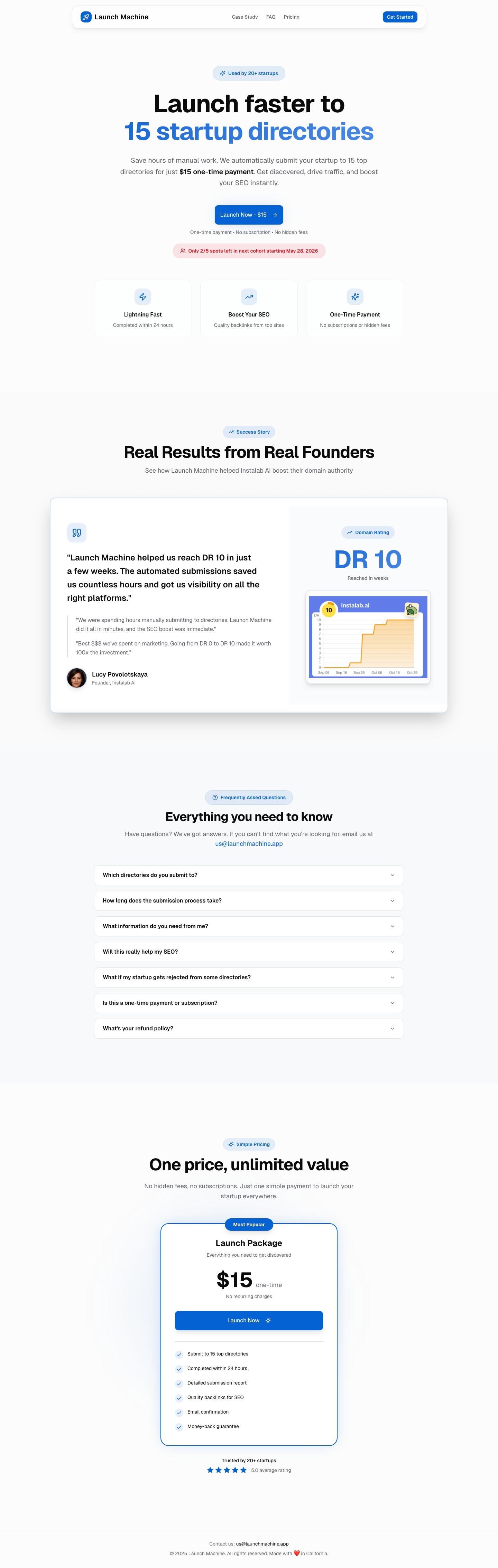 Launch Machine full landing page screenshot