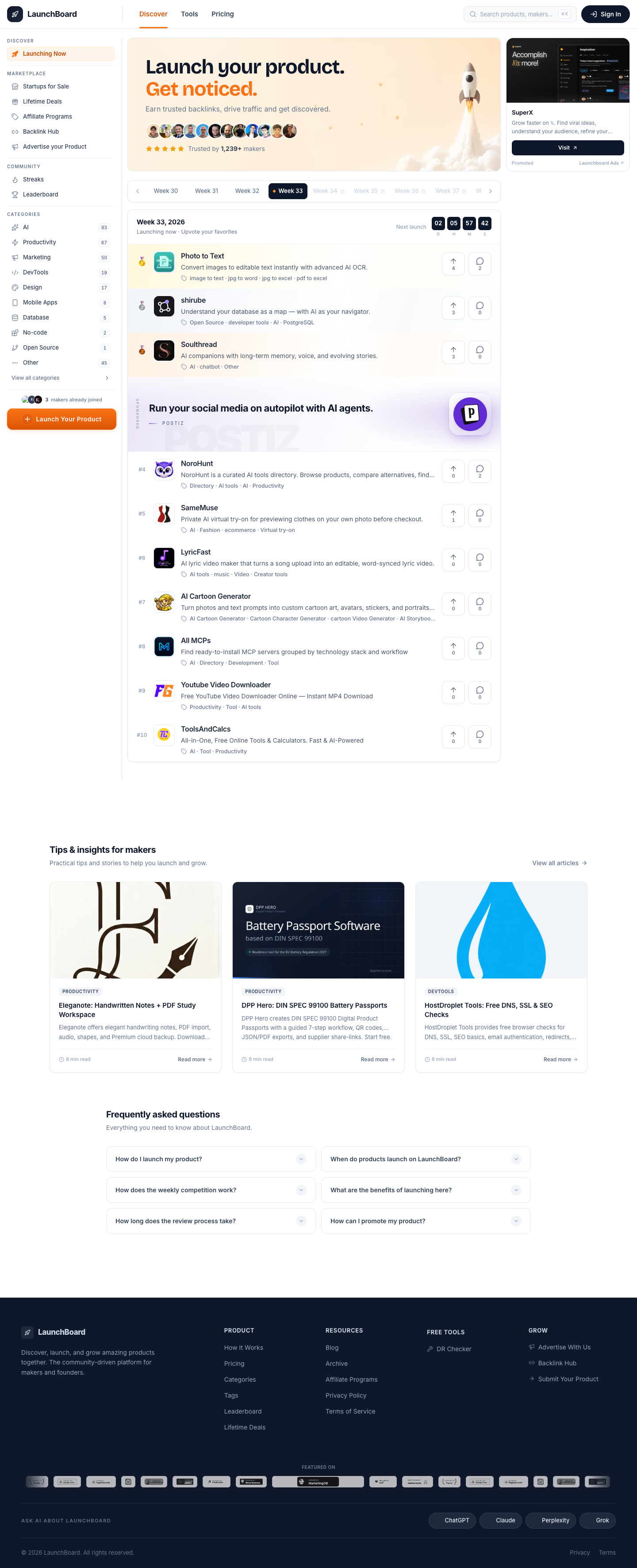 LaunchBoard full landing page screenshot