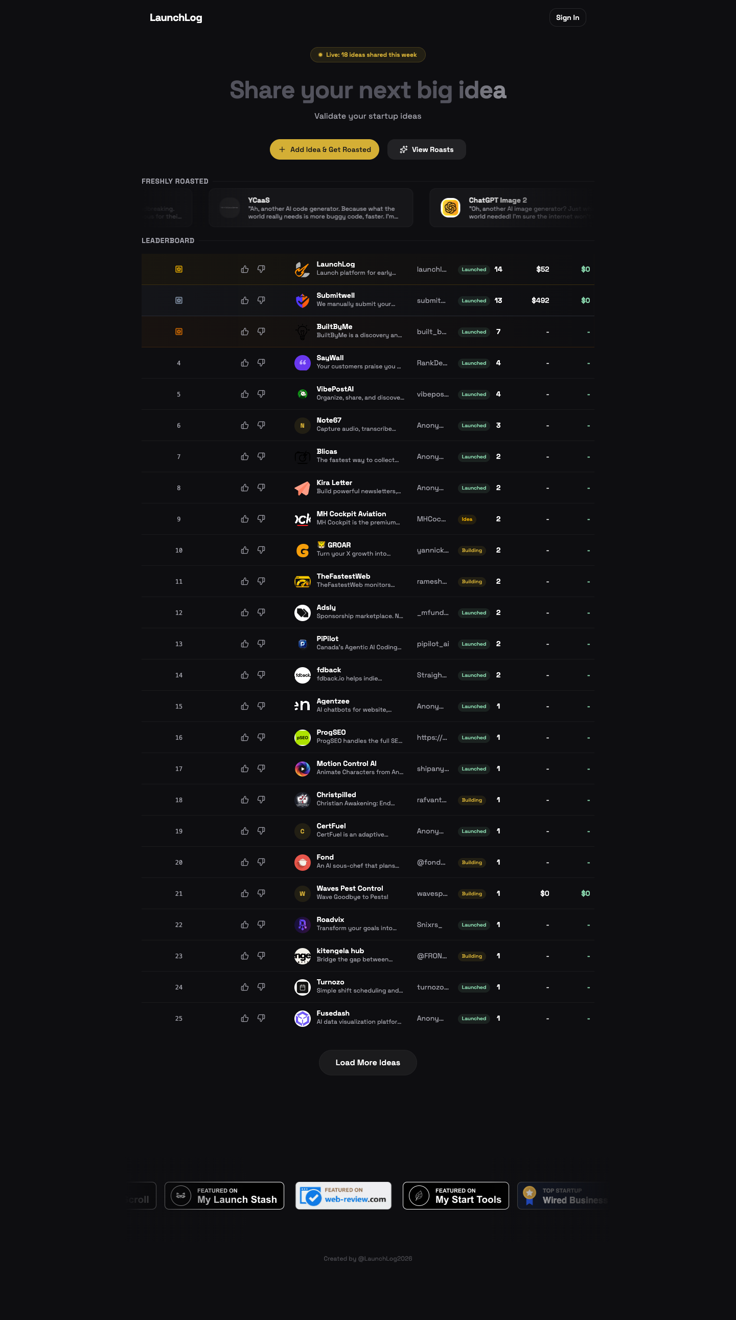 LaunchLog full landing page screenshot