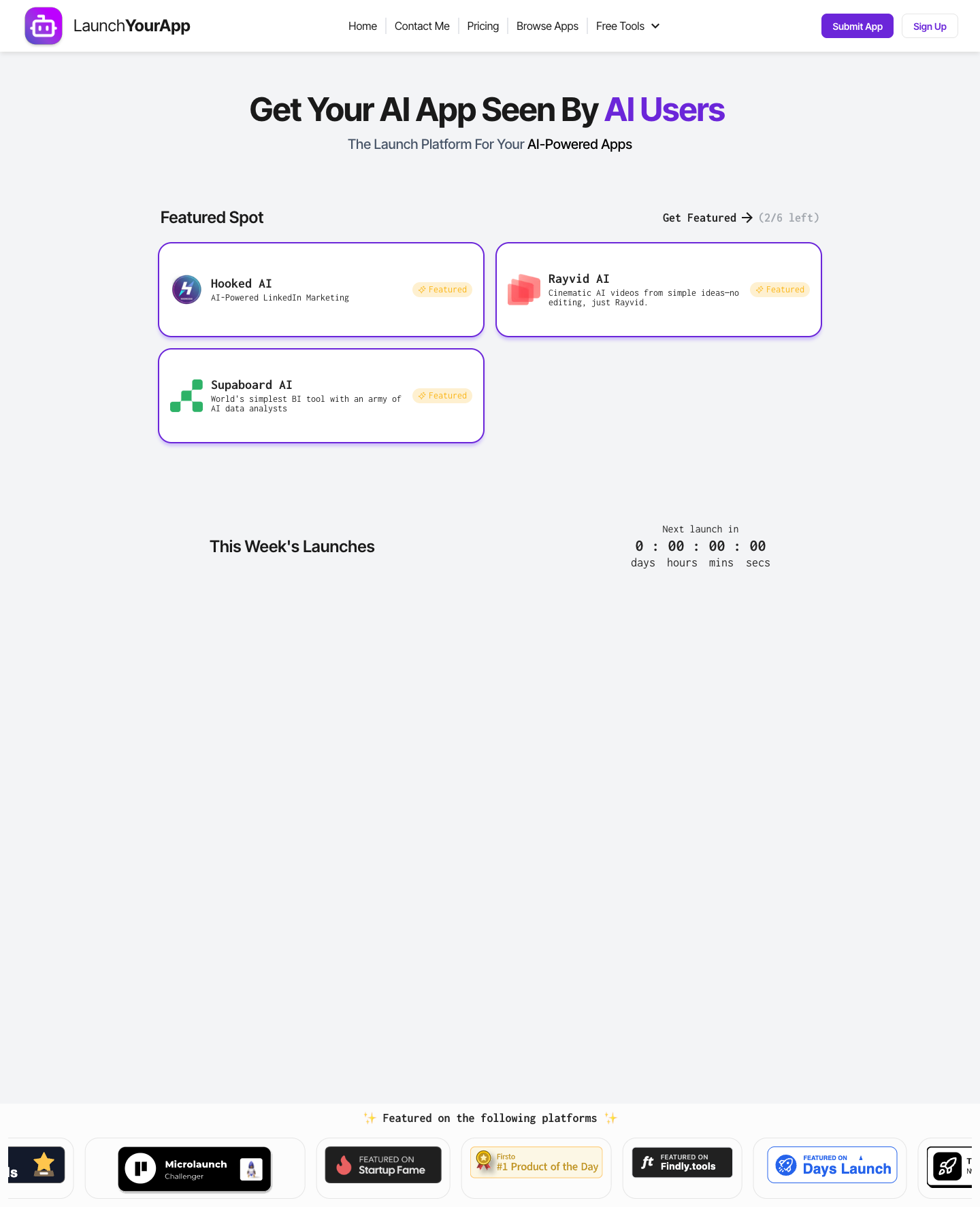 LaunchYourApp full landing page screenshot