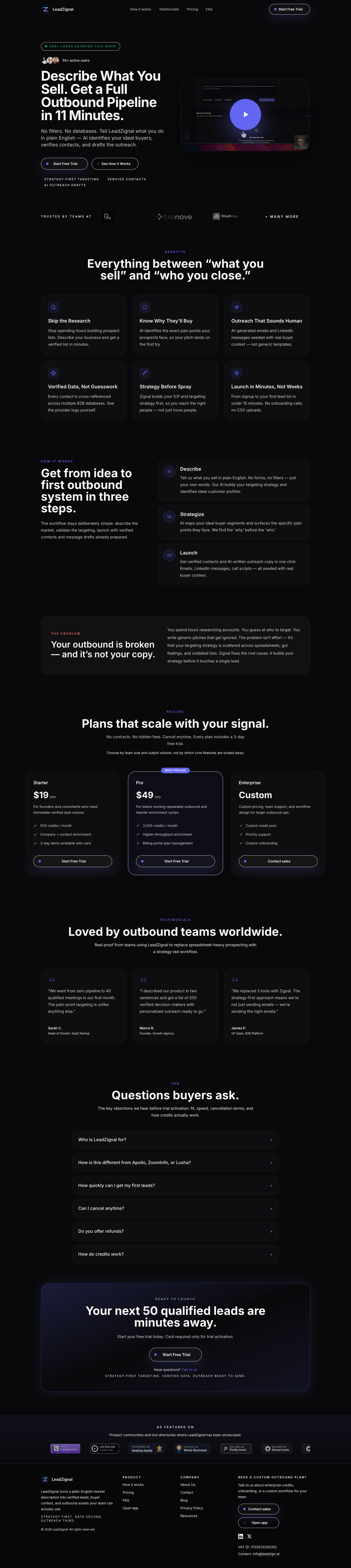 LeadZignal full landing page screenshot