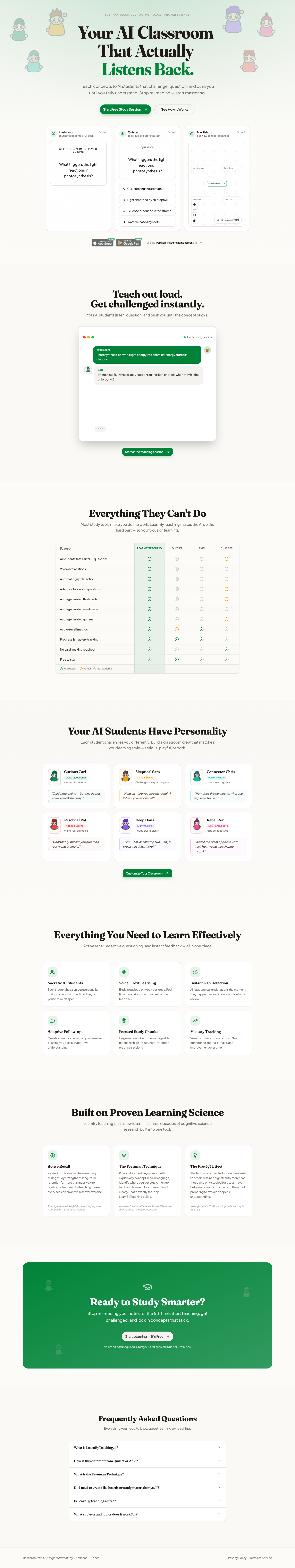 LearnByTeaching.ai full landing page screenshot