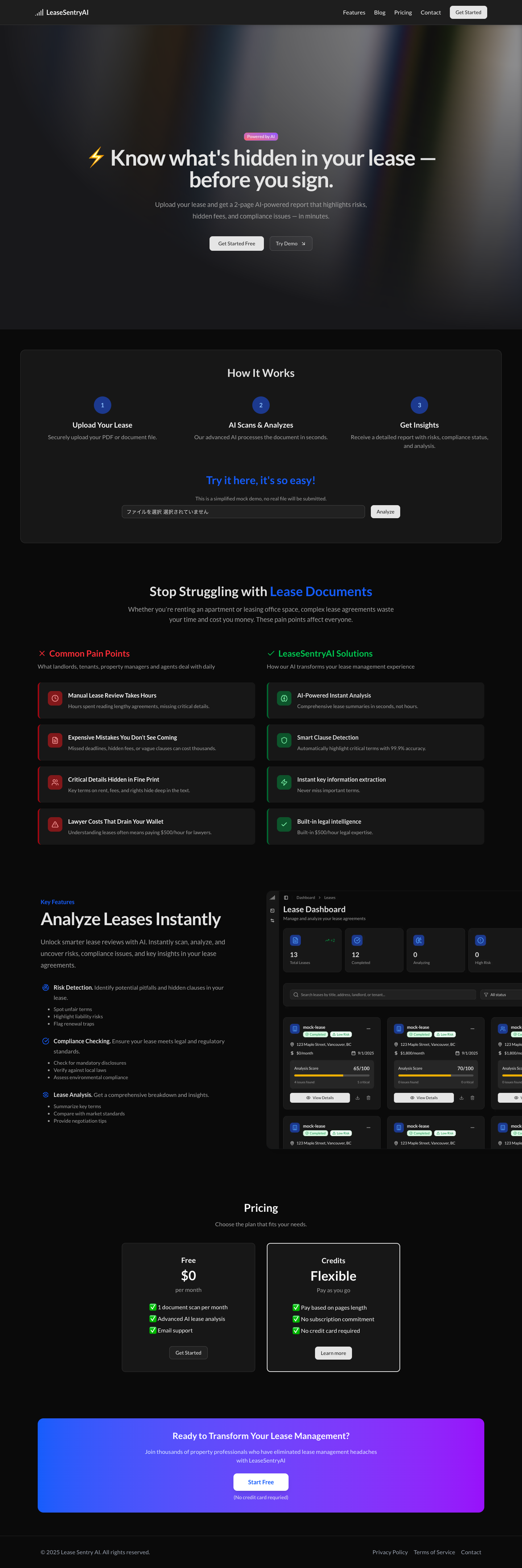 Lease Sentry AI full landing page screenshot