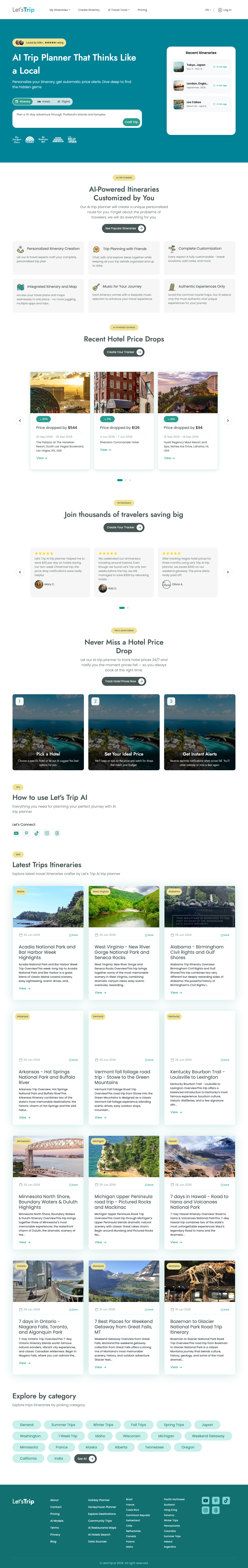 Let's Trip AI full landing page screenshot