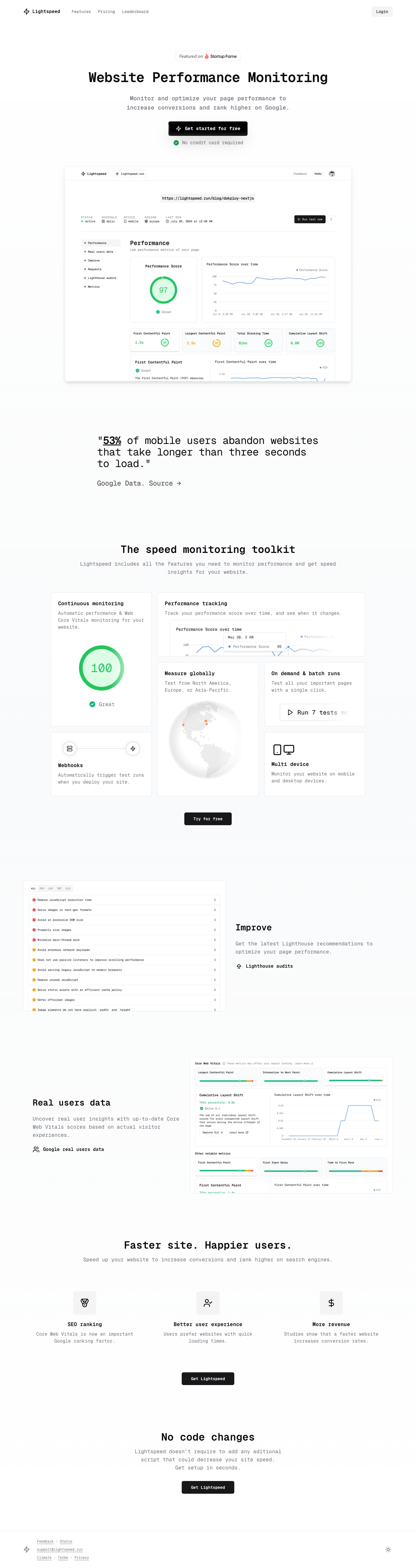 Lightspeed.run full landing page screenshot