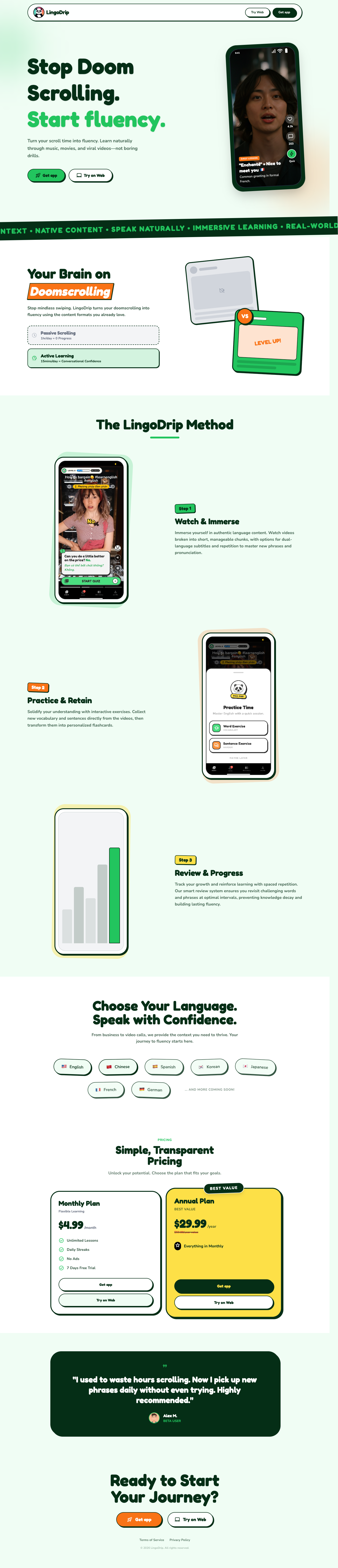lingodrip full landing page screenshot