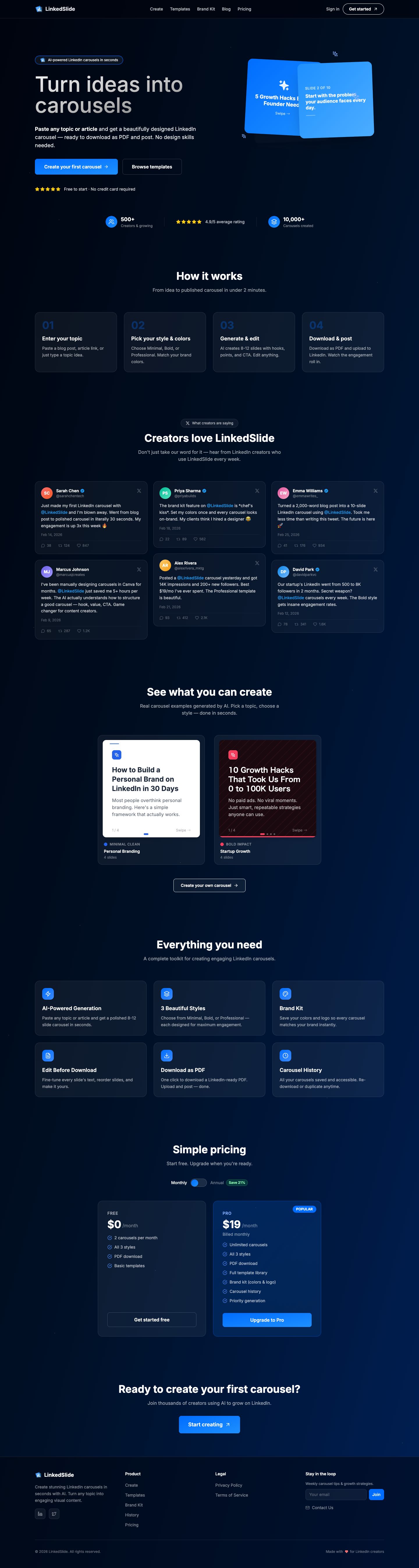 linkedslide full landing page screenshot
